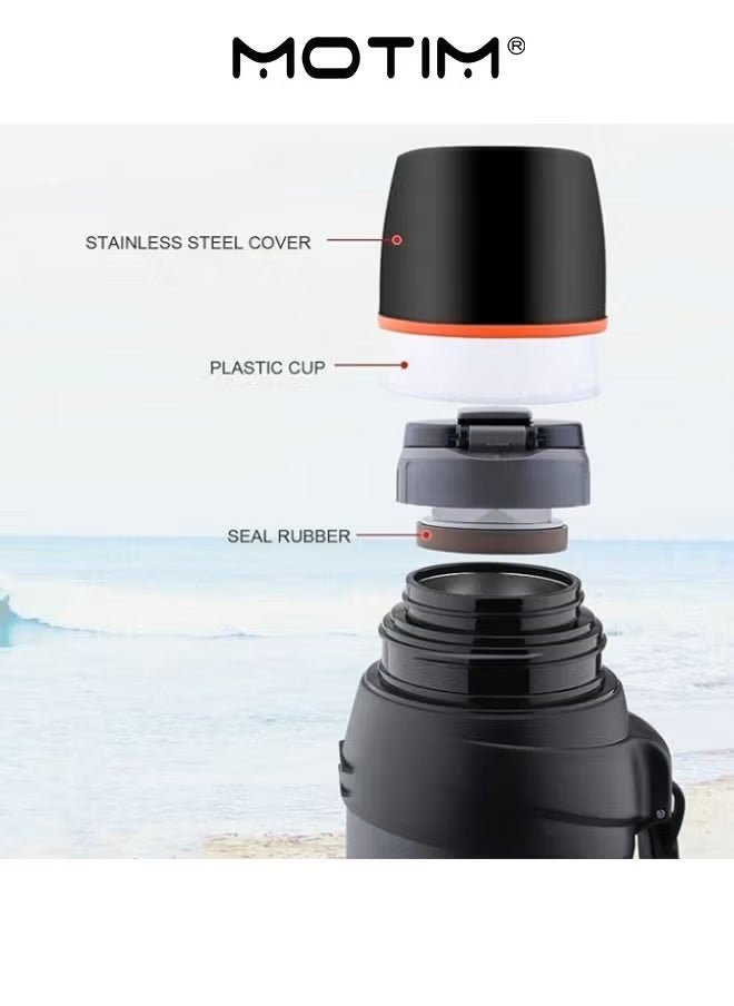 موتيم قارورة كبيرة الحجم 2.5 لتر ترمس قهوة من الفولاذ المقاوم للصدأ 2.5 لتر للسفر مع كوب خالٍ من مادة BPA زجاجة مفرغة من الهواء كبيرة الحجم باللون الأزرق الداكن - Image 5