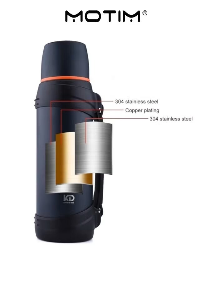 موتيم قارورة كبيرة الحجم 2.5 لتر ترمس قهوة من الفولاذ المقاوم للصدأ 2.5 لتر للسفر مع كوب خالٍ من مادة BPA زجاجة مفرغة من الهواء كبيرة الحجم باللون الأزرق الداكن - Image 4