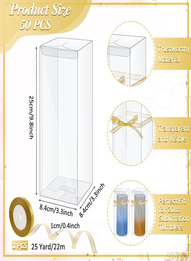 Beeveer 50 Pcs Mug Gift Boxes Clear Tumblers Packaging Box with Ribbon for Sublimation Tumblers Compatible with Stanley 11oz 12oz 15oz 20oz 30oz 40oz(3.3 x 3.3 x 9.8 Inch) - Image 2