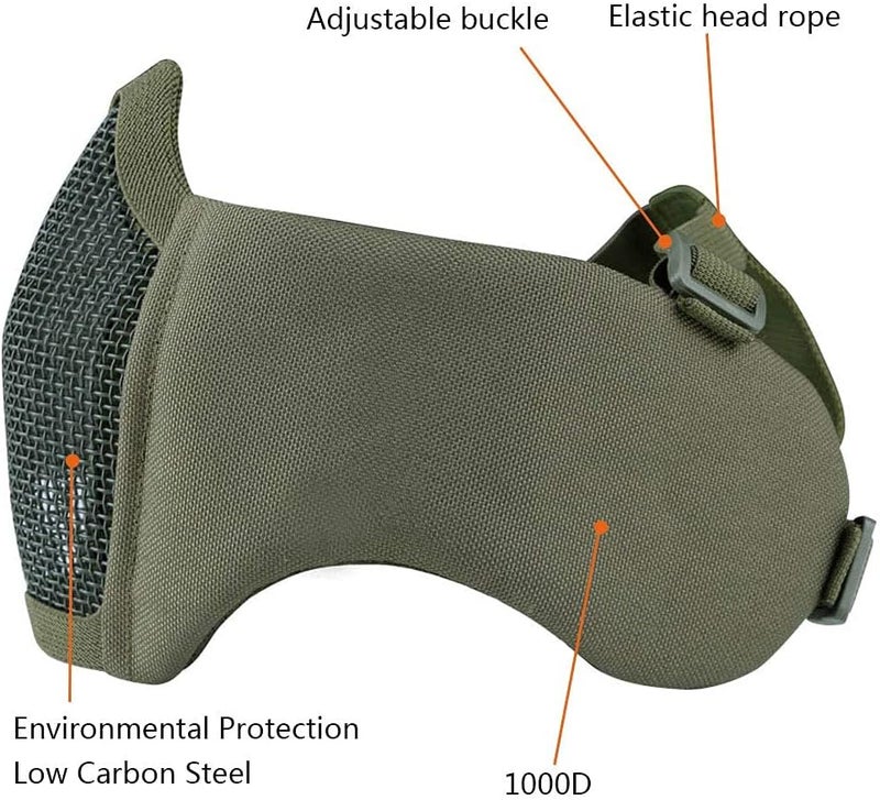 Aoutacc Foldable Airsoft Mesh Mask, Nylon Military Tactical Half Face Mesh Masks with Ear Cover Protection Adjustable CS Protective Lower Guardfor Mask CS Hunting Paintball Shooting - Image 2