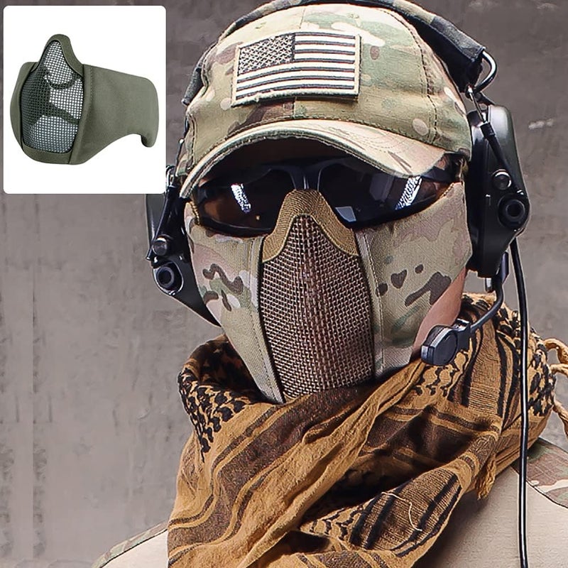 Aoutacc Foldable Airsoft Mesh Mask, Nylon Military Tactical Half Face Mesh Masks with Ear Cover Protection Adjustable CS Protective Lower Guardfor Mask CS Hunting Paintball Shooting - Image 3