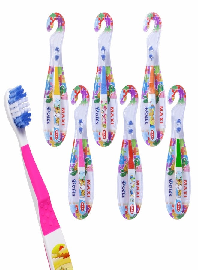 Maxi Dolls Junior Toothbrush for Kids, Soft Bristle Toothbrush for Toddlers & Children, BPA-Free, Fun Designs to Spark Joy, Improve Dental Health, Multicolour, Pack 6 - Image 1