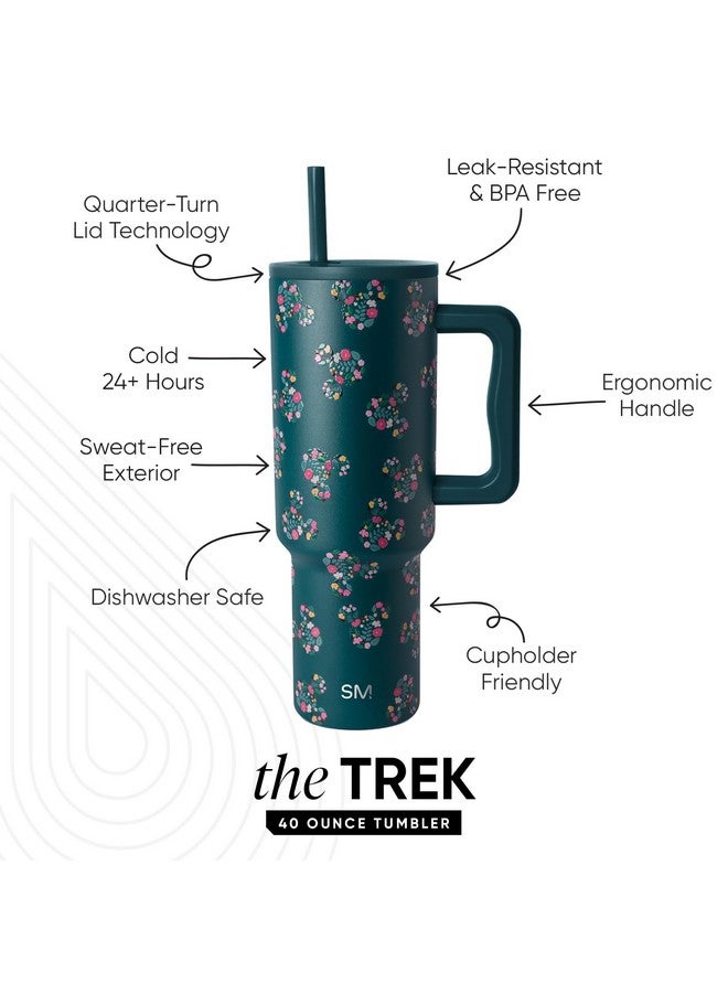 Simple Modern Disney 40 oz Tumbler with Handle and Straw Lid | Insulated Reusable Stainless Steel Water Bottle Travel Mug | Gifts for Women Her | Trek Collection | 40oz | Mickey Mouse Floral Riptide - Image 2