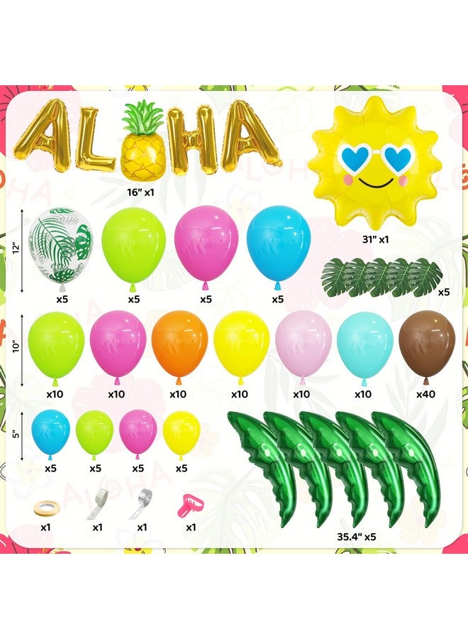 Amandir 160Pcs Hawaiian Tropical Beach Luau Balloon Garland Arch Kit Party Decorations with Aloha Green Palm Tree Pineapple Foil Balloon for Summer Birthday Party Decorations - Image 2