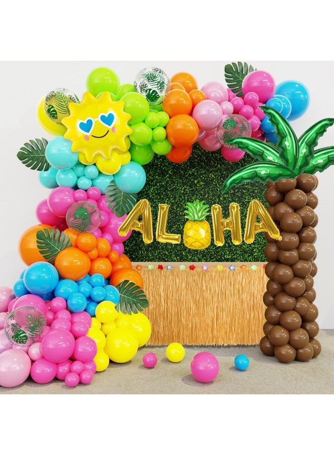 Amandir 160Pcs Hawaiian Tropical Beach Luau Balloon Garland Arch Kit Party Decorations with Aloha Green Palm Tree Pineapple Foil Balloon for Summer Birthday Party Decorations - Image 1
