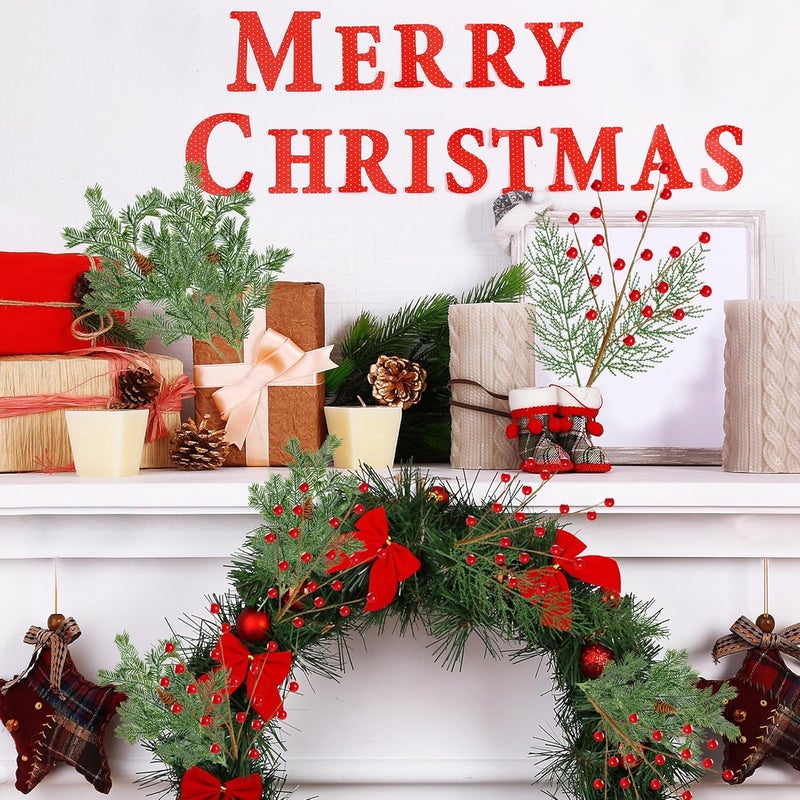Sggvecsy 30 Pcs Artificial Pine Branches Fake Greenery Pine Picks with Pine Cones Artificial Red Berry Branches Christmas Pine Needles for DIY Wreath Xmas Embellishing Flower Arrangements Decoration - Image 4