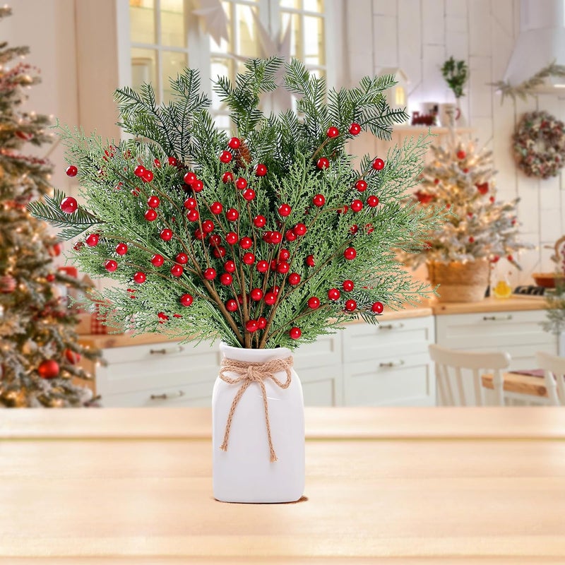Sggvecsy 30 Pcs Artificial Pine Branches Fake Greenery Pine Picks with Pine Cones Artificial Red Berry Branches Christmas Pine Needles for DIY Wreath Xmas Embellishing Flower Arrangements Decoration - Image 5