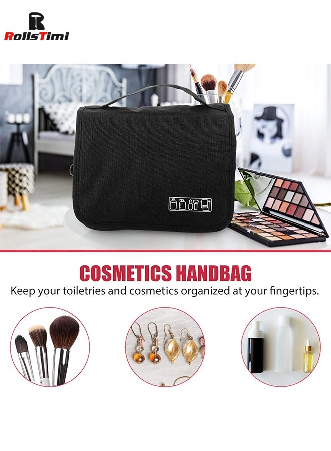 رولستيمي حقيبة أدوات الزينة للسفر للرجال والنساء ، سعة كبيرة ، حقيبة تخزين مع خطاف معلق ، منظم مستحضرات تجميل مقاوم للماء ومتعدد الوظائف ، أسود - Image 3