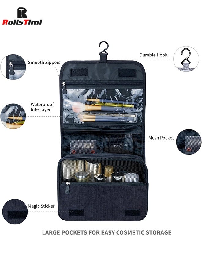 رولستيمي حقيبة أدوات الزينة للسفر للرجال والنساء ، سعة كبيرة ، حقيبة تخزين مع خطاف معلق ، منظم مستحضرات تجميل مقاوم للماء ومتعدد الوظائف ، أسود - Image 5