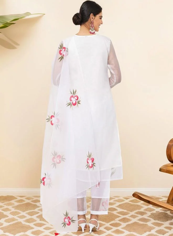 ISHIN  Women'S Off White Rayon Embroidered Tunic Full Length Palazzo Straight Fit Kurta Set for Women | Best Price UAE