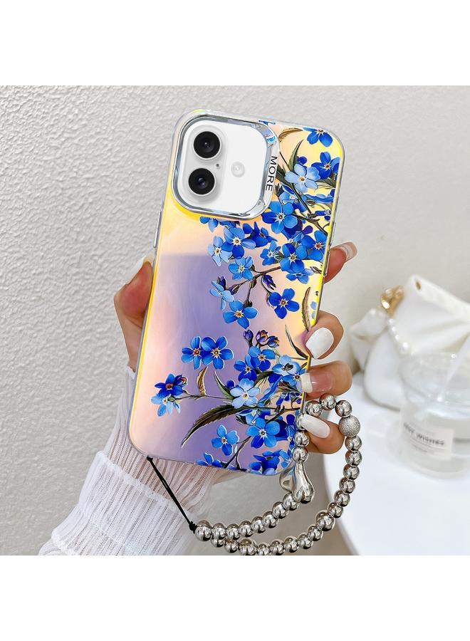 اس-توب جراب لهاتف iPhone 16 Plus مصنوع من جلد زهرة الليزر الكهربائي مع حزام معصم - Image 1