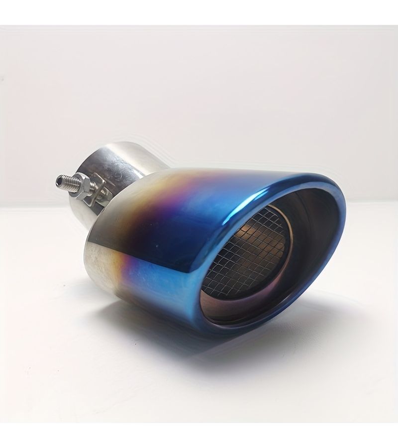 Silvery And Black 2.3 Inch Diameter Stainless Steel Exhaust Tip With Oval Slotted Design And Mesh For Single Outlet Use For Motorcycle Performance And Style - Image 2