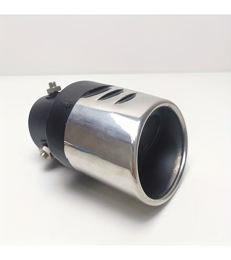 Silvery And Black 2.3 Inch Diameter Stainless Steel Exhaust Tip With Oval Slotted Design And Mesh For Single Outlet Use For Motorcycle Performance And Style - Image 4
