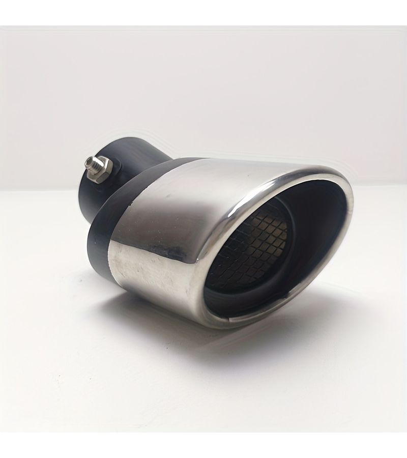 Silvery And Black 2.3 Inch Diameter Stainless Steel Exhaust Tip With Oval Slotted Design And Mesh For Single Outlet Use For Motorcycle Performance And Style - Image 1