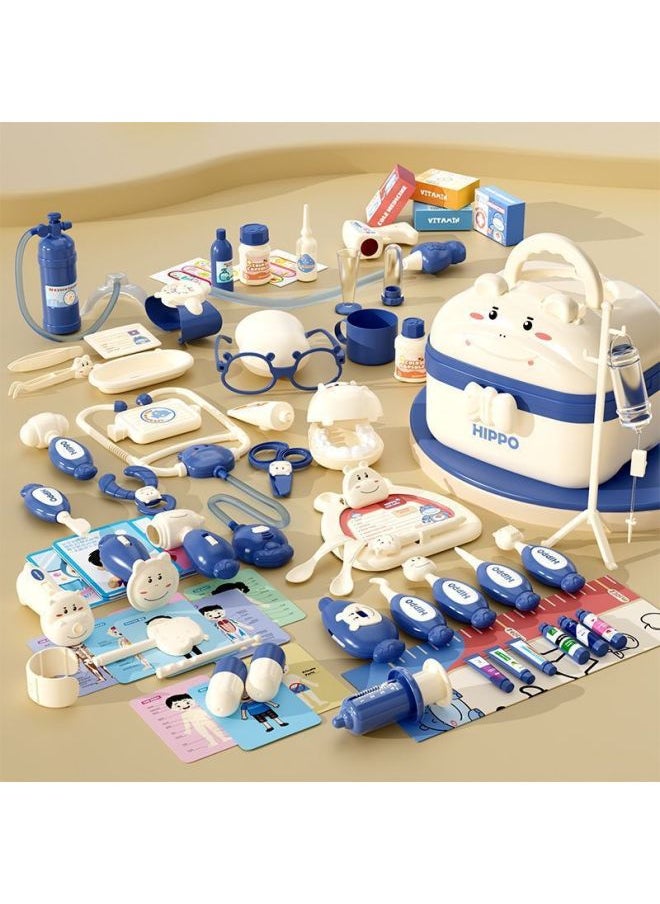 Simulation Children's Medicine Box Toys Full Set Of Small Doctor Equipment Children's Toys Girls Children's Toolbox-Colour:Luxury Pack [blue Hippo Storage Box] 72-piece Set-Specification:Standard Version  - Image 1