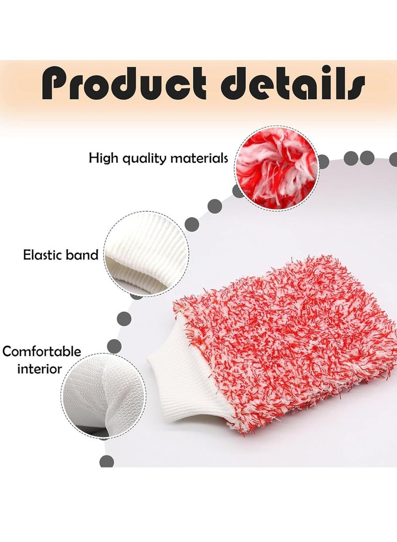 FY Car Wash Mitt 3 Pcs Double Sided Car Wash Gloves Car Washing Kit Quick Dry Car Mitt Soft Absorbent and Anti Scratch Cleaning Gloves for Car Cleaning Household Cleaning Red - Image 3