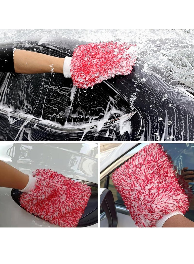 FY Car Wash Mitt 3 Pcs Double Sided Car Wash Gloves Car Washing Kit Quick Dry Car Mitt Soft Absorbent and Anti Scratch Cleaning Gloves for Car Cleaning Household Cleaning Red - Image 5