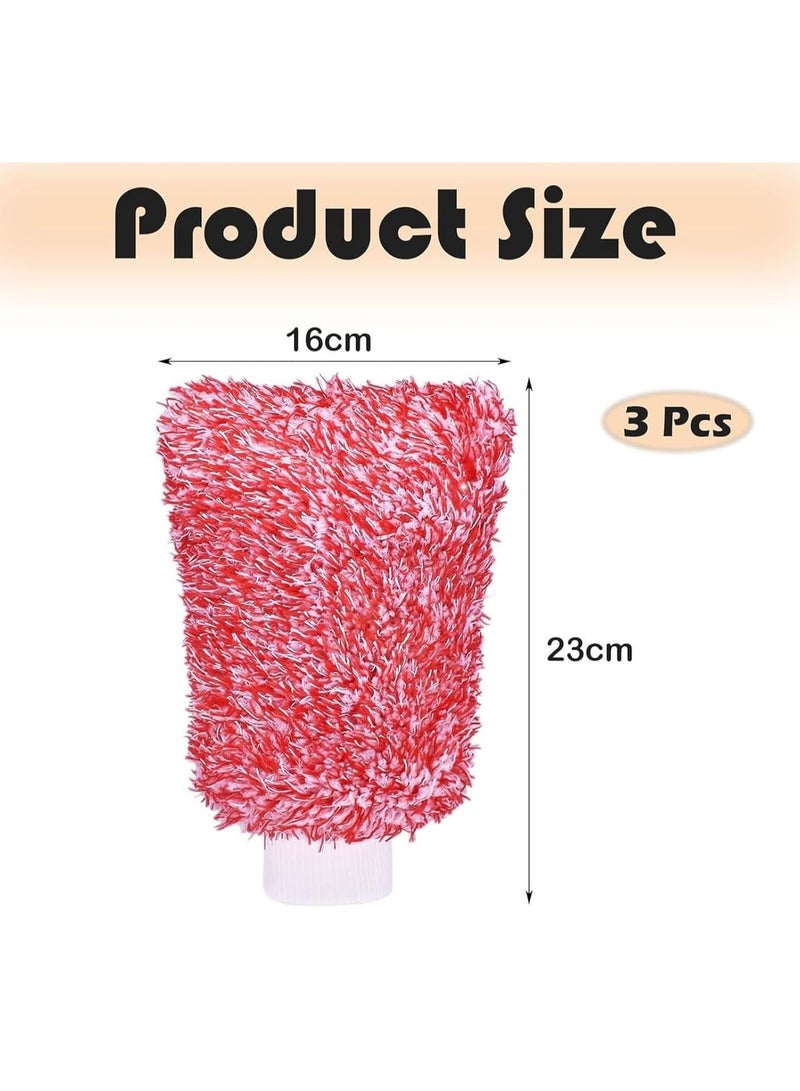 FY Car Wash Mitt 3 Pcs Double Sided Car Wash Gloves Car Washing Kit Quick Dry Car Mitt Soft Absorbent and Anti Scratch Cleaning Gloves for Car Cleaning Household Cleaning Red - Image 2