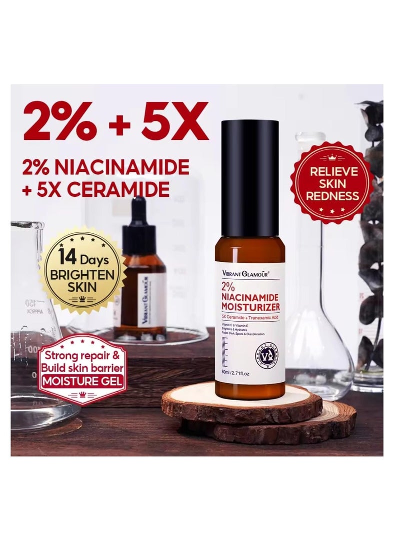 Vibrant Glamour 80 جرام مصل مرطب نياسيناميد 2% مع 5X سيراميد وحمض الترانيكساميك، مرطب للوجه نياسيناميد لترطيب البشرة وإزالة البقع الداكنة وتغير اللون مع فيتامين سي وفيتامين إي للرجال والنساء - Image 2