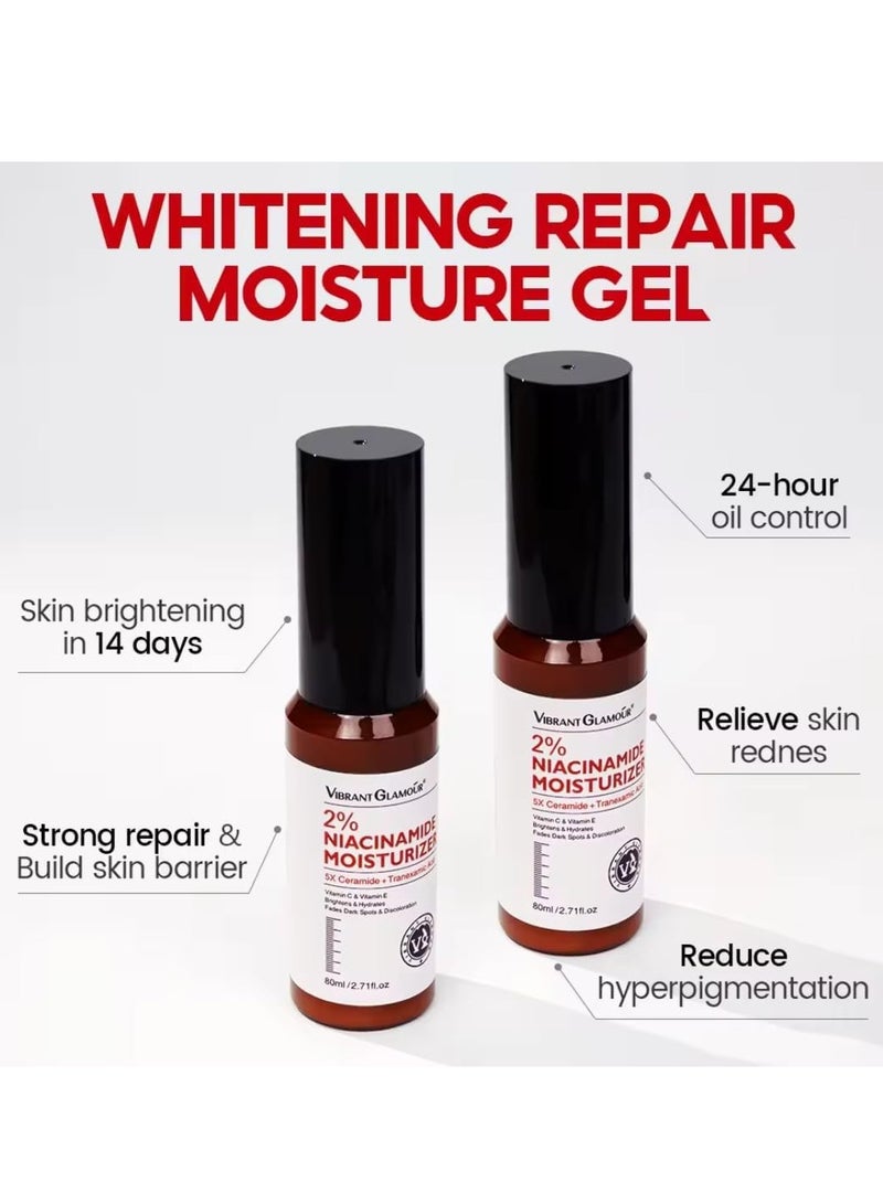 Vibrant Glamour 80 جرام مصل مرطب نياسيناميد 2% مع 5X سيراميد وحمض الترانيكساميك، مرطب للوجه نياسيناميد لترطيب البشرة وإزالة البقع الداكنة وتغير اللون مع فيتامين سي وفيتامين إي للرجال والنساء - Image 3