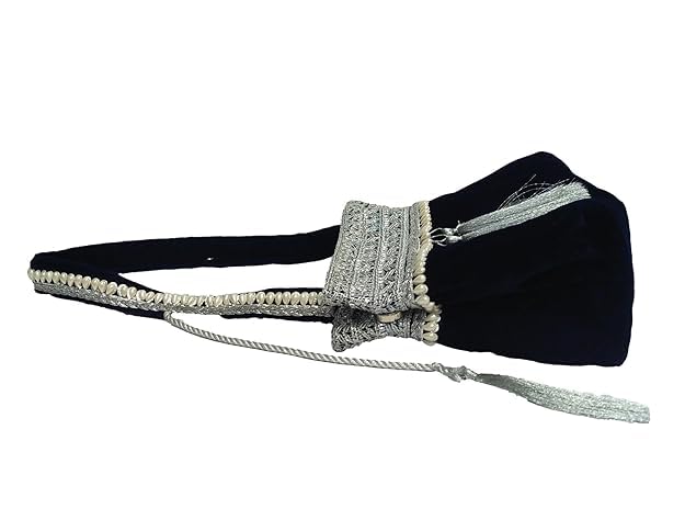 ATHZ Velvet Handbag for women which opens to a small shoulder bag for ladies with handcrafted Moti work Strap Multi purpose bag Regal and Royal look (Blue,Silver) - Image 4