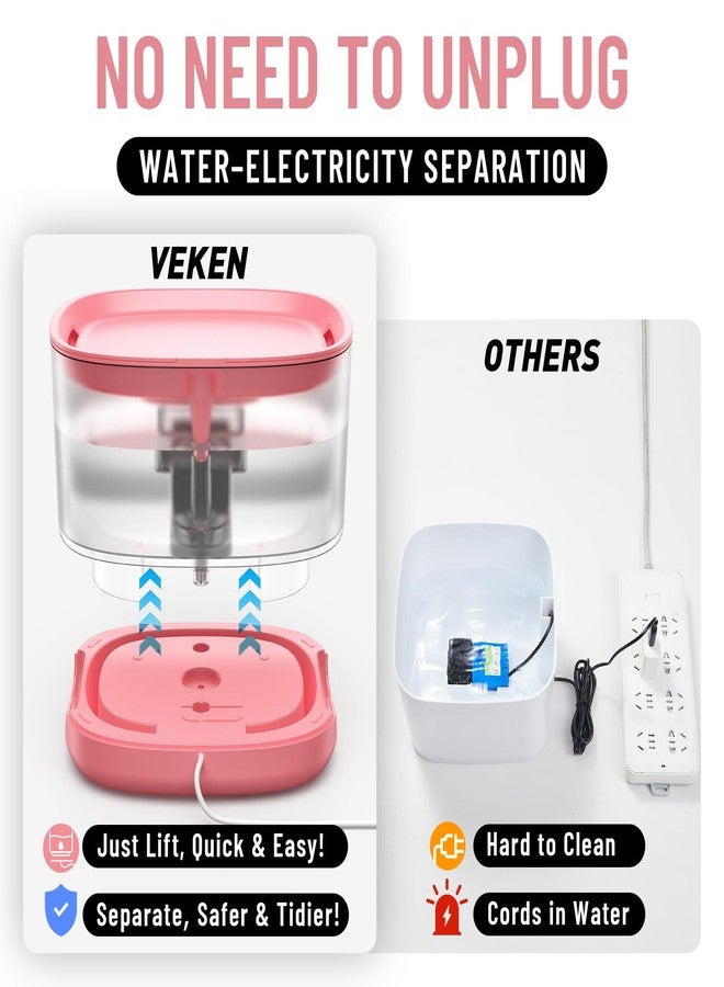 Veken Cat Water Fountain with Detachable Tank, Easy to Clean & Assemble, 85oz/2.5L Automatic Pet Drinking Dispenser with Quiet Operation & LED Light for Cats, Dogs and Small Pets, Red - Image 4