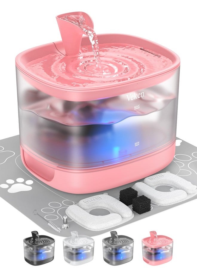 Veken Cat Water Fountain with Detachable Tank, Easy to Clean & Assemble, 85oz/2.5L Automatic Pet Drinking Dispenser with Quiet Operation & LED Light for Cats, Dogs and Small Pets, Red - Image 1