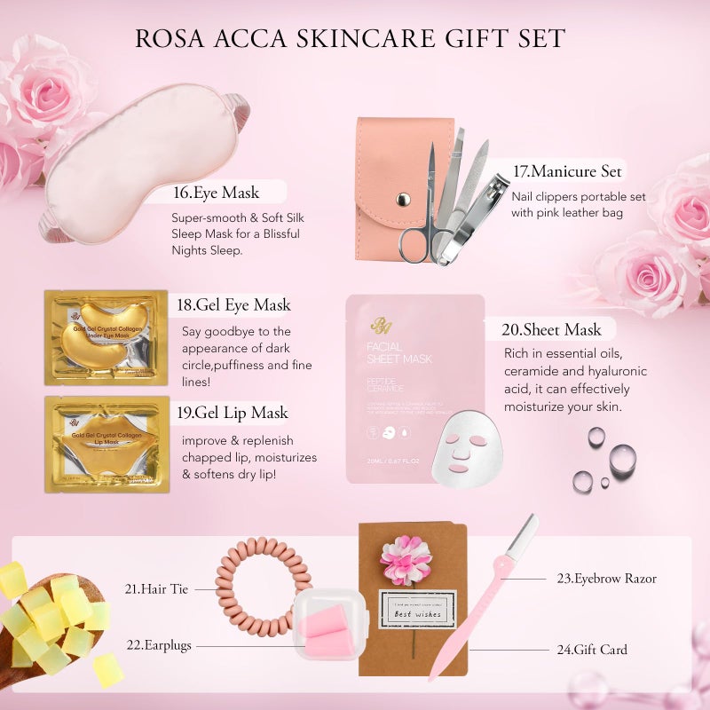 RA ROSA ACCA هدية عيد الأم، هدايا السبا 30 قطعة مجموعة العناية بالبشرة بالورود للنساء، كريم الوجه، زيت الحمام، السيروم، ملحقات الدش، مجموعة الحمام والجسم والوجه، عيد ميلاد، عيد الميلاد، عيد الحب، حفل الزفاف - Image 4