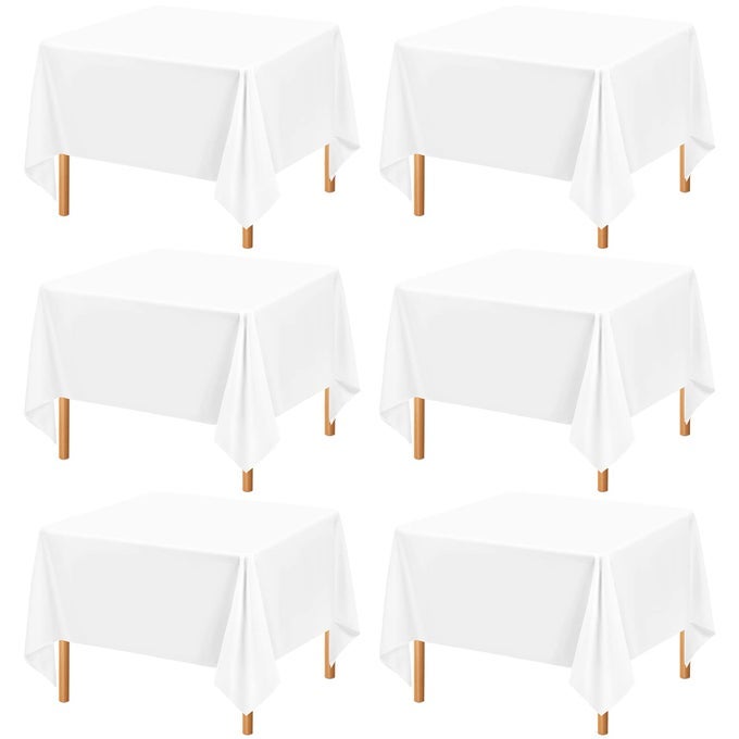 WHITE RECTANGLE TABLECLOTH 60 X 102 INCH FOR 6 FOOT TABLE WRINKLE RESISTANT WASHABLE POLYESTER TABLE COVER FOR WEDDING DINING TABLE BUFFET PARTIES AND CAMPING 10 PACK