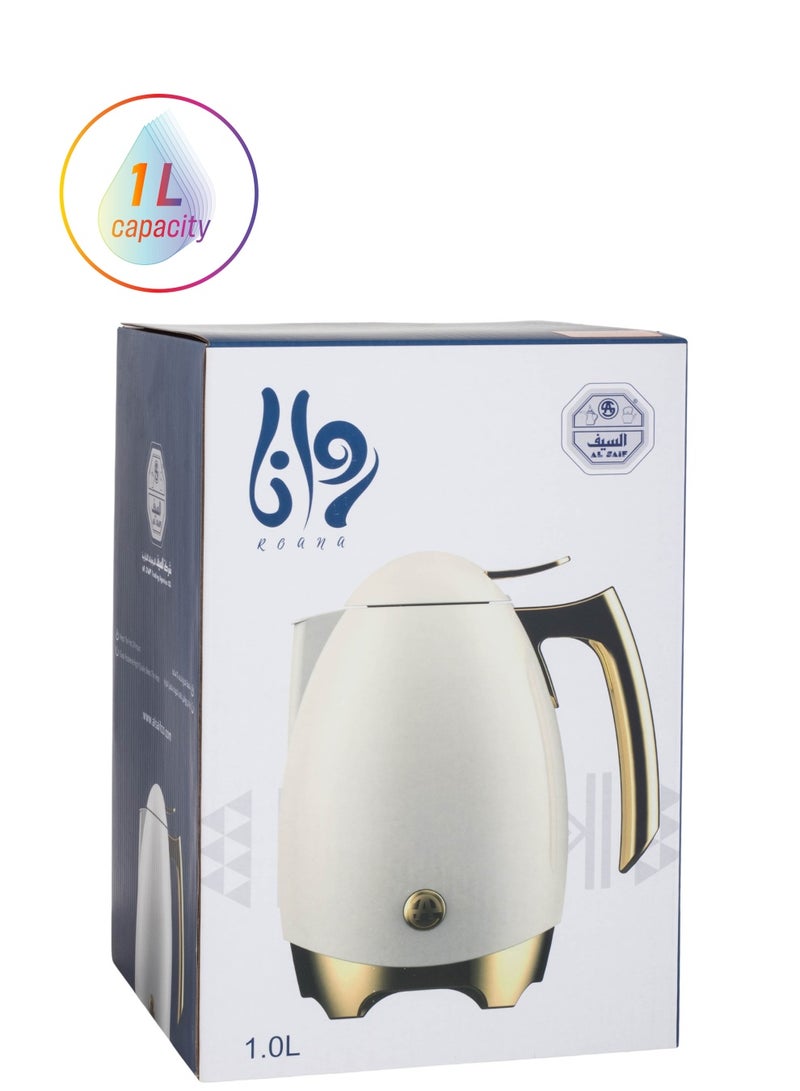 السيف  ترمس روانا للشاي والقهوة سعة 1 لتر لون أبيض مع ذهبي - Image 1