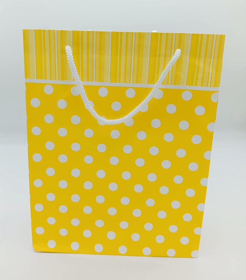 Gold Leaf GOLD LEAF Polka Dot Paper Bags,Gift Carry Paper Bags,Return Gift Carry Paper Bags,Yellow Color Paper Bags(Pack Of 10Pcs)  - Image 1