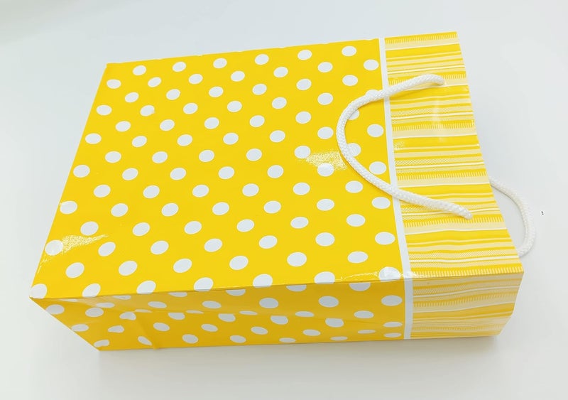 Gold Leaf GOLD LEAF Polka Dot Paper Bags,Gift Carry Paper Bags,Return Gift Carry Paper Bags,Yellow Color Paper Bags(Pack Of 10Pcs)  - Image 3