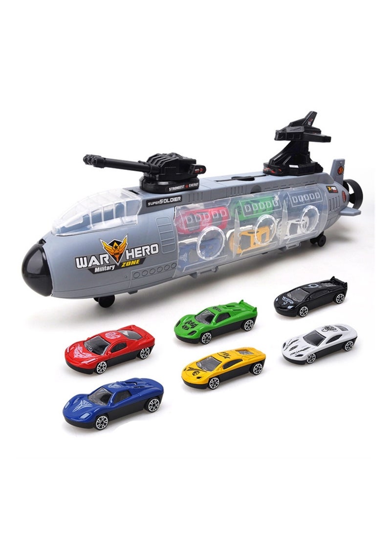 Children's Toy Shark Submarine Boy Large Storage Belt 6 Alloy Car Helicopter - Image 1