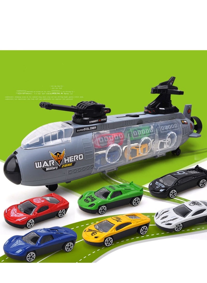 Children's Toy Shark Submarine Boy Large Storage Belt 6 Alloy Car Helicopter - Image 4