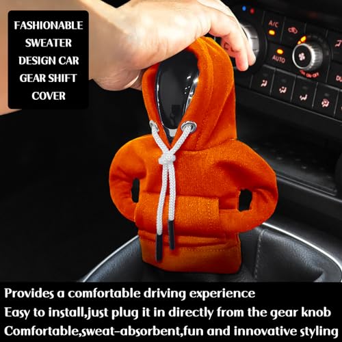 vvag Gear Shift Hoodie, Hoodie Car Gear Shift Cover, Car Shift Knob Hoodie, Automotive Interior Accessories, Universal Fit Knob Cover Gift (Orange) - Image 5