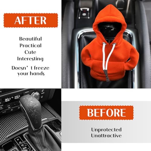 vvag Gear Shift Hoodie, Hoodie Car Gear Shift Cover, Car Shift Knob Hoodie, Automotive Interior Accessories, Universal Fit Knob Cover Gift (Orange) - Image 3
