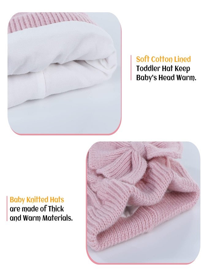 Zando Winter Knitted Baby Hat for Girls Warm Lined Infant Caps Toddler Girls Hat Autumn Cute Bow Classic Beanie Pink 6-12 Months - Image 3