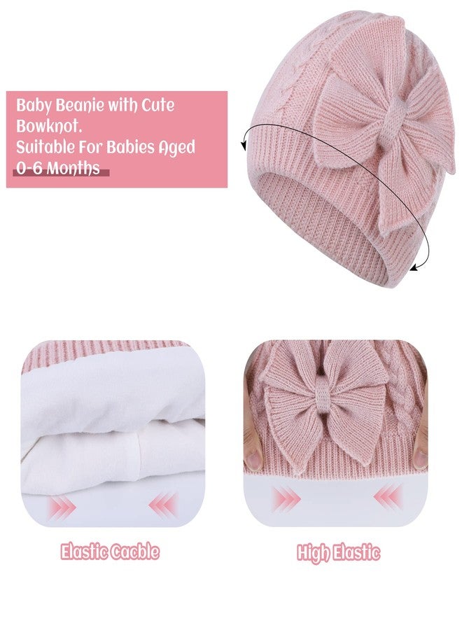 Zando Winter Knitted Baby Hat for Girls Warm Lined Infant Caps Toddler Girls Hat Autumn Cute Bow Classic Beanie Pink 6-12 Months - Image 4