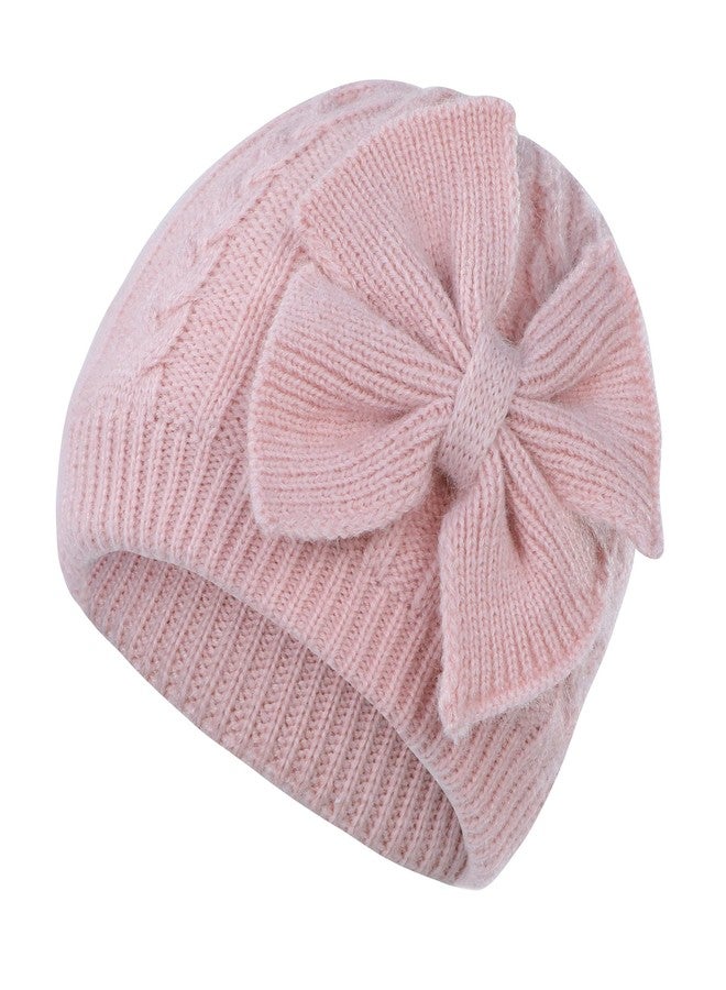 Zando Winter Knitted Baby Hat for Girls Warm Lined Infant Caps Toddler Girls Hat Autumn Cute Bow Classic Beanie Pink 6-12 Months - Image 1