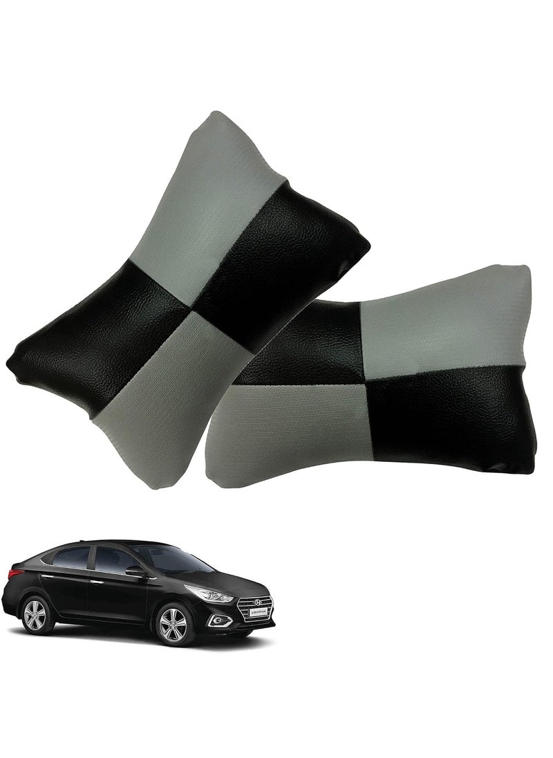 Adroitz Adroitz Grey Car Seat Neck Rest Cushion Pillow in Check Design Set of 2 for Verna_PR192  - Image 1