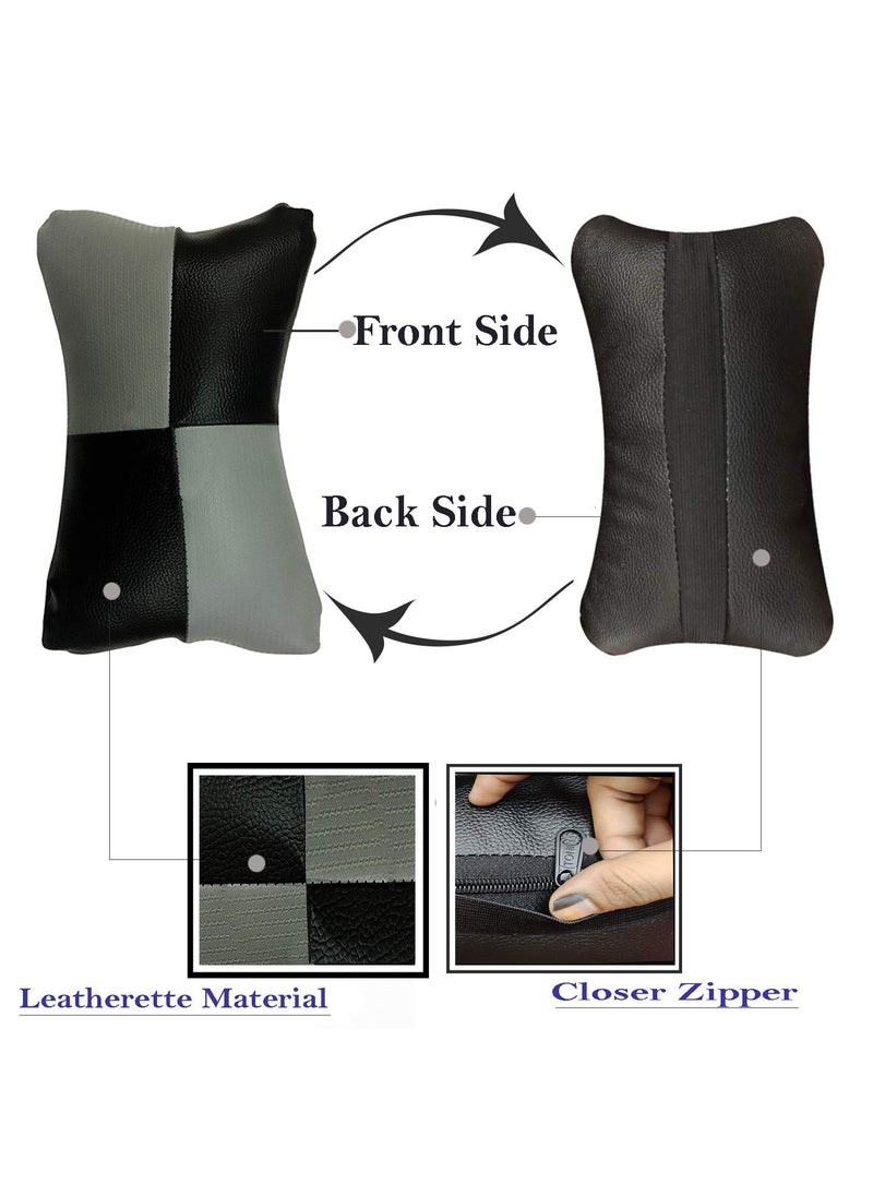 Adroitz Adroitz Grey Car Seat Neck Rest Cushion Pillow in Check Design Set of 2 for Verna_PR192  - Image 2