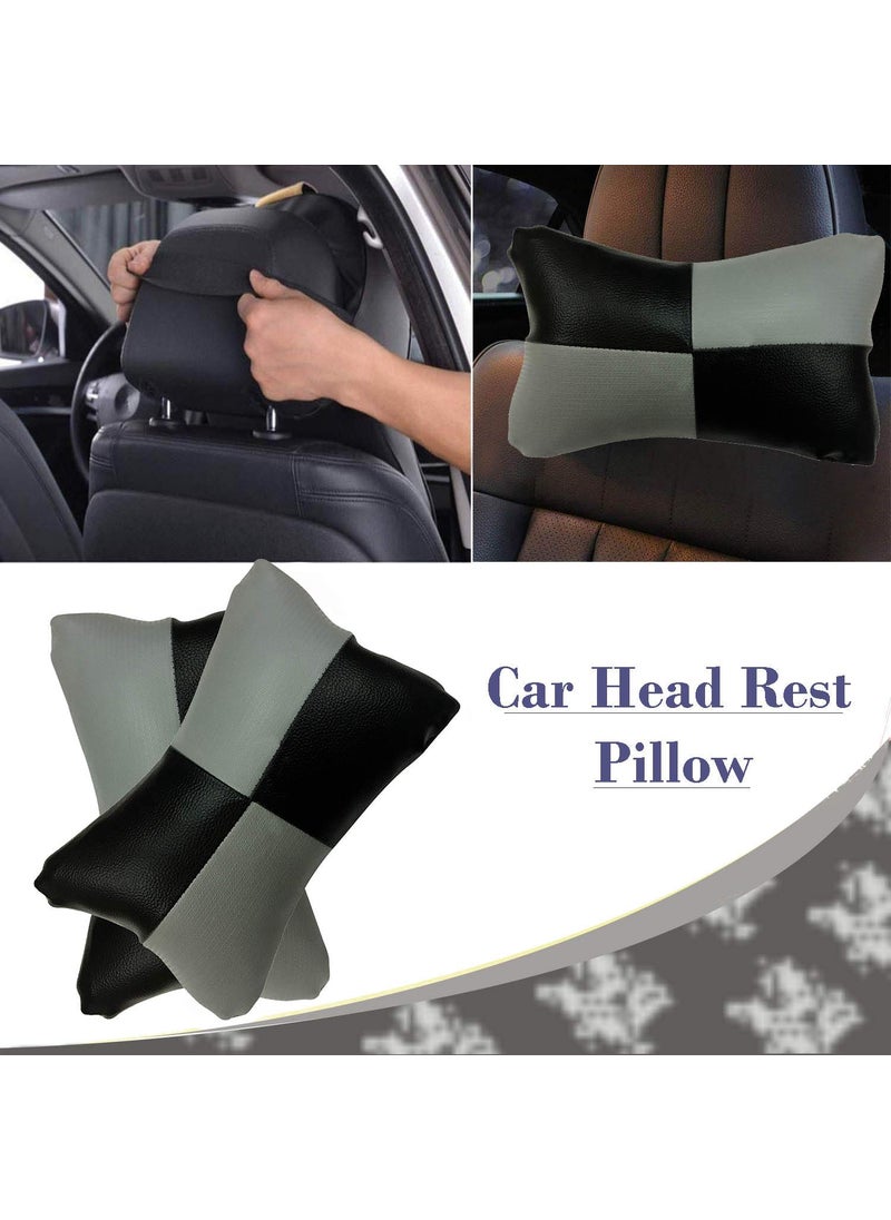 Adroitz Adroitz Grey Car Seat Neck Rest Cushion Pillow in Check Design Set of 2 for Verna_PR192  - Image 3