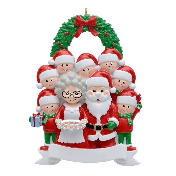 Family of 9 Personalized Christmas Ornaments Santa and Mrs Claus with 7 Kids Family Ornament Unique Christmas Keepsake Gifts for Kids Grandkids Grandparents