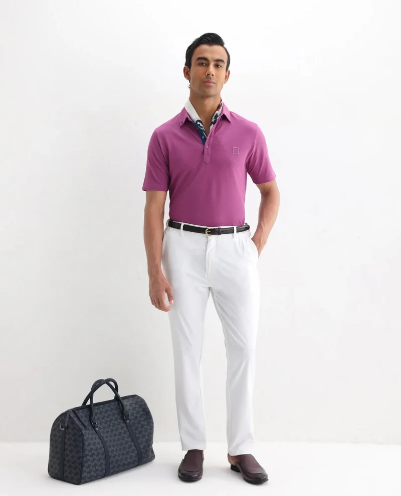 Rare Rabbit Rare Rabbit Men's Herval Dark Pink Cotton Fabric Collared Neck Half Sleeves Polo T-Shirt