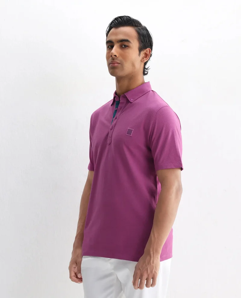 Rare Rabbit Rare Rabbit Men's Herval Dark Pink Cotton Fabric Collared Neck Half Sleeves Polo T-Shirt