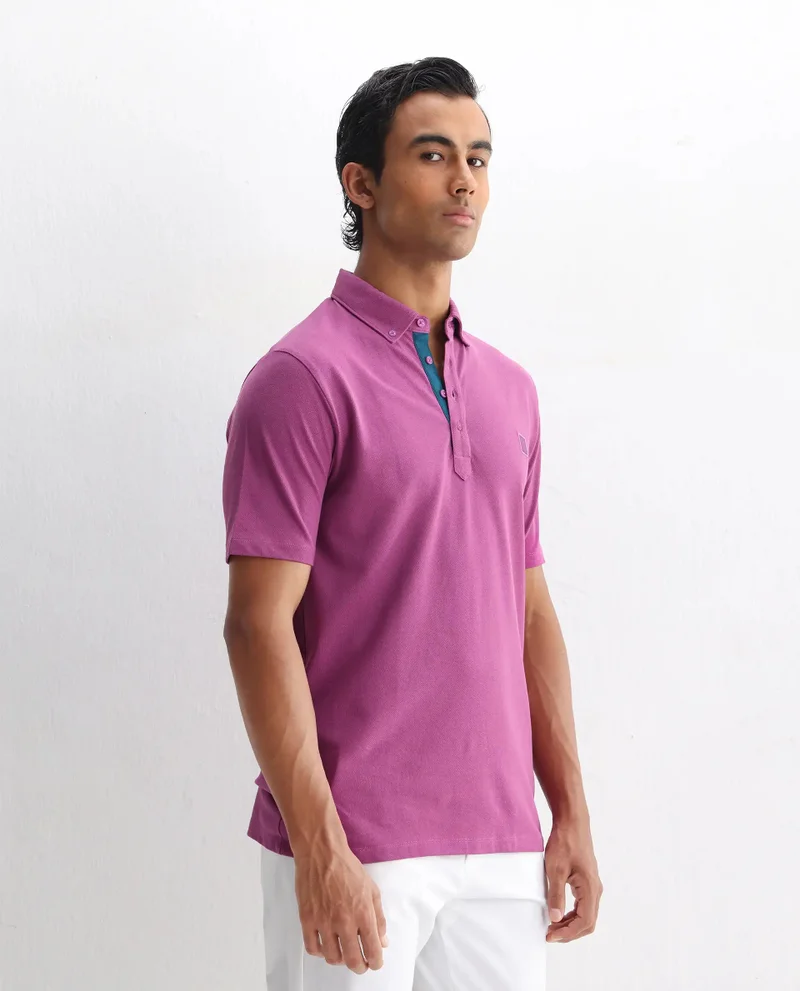 Rare Rabbit Rare Rabbit Men's Herval Dark Pink Cotton Fabric Collared Neck Half Sleeves Polo T-Shirt