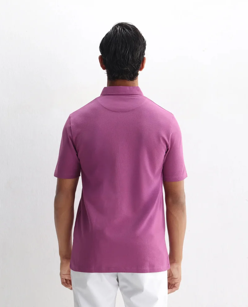 Rare Rabbit Rare Rabbit Men's Herval Dark Pink Cotton Fabric Collared Neck Half Sleeves Polo T-Shirt