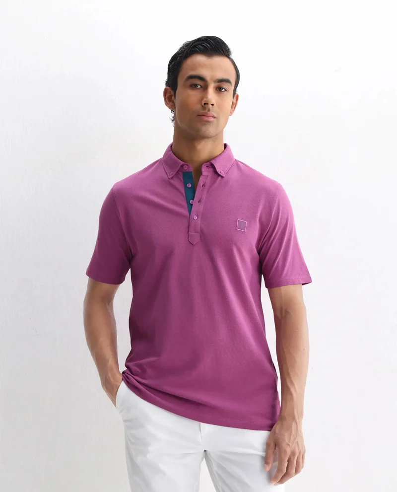 Rare Rabbit Rare Rabbit Men's Herval Dark Pink Cotton Fabric Collared Neck Half Sleeves Polo T-Shirt