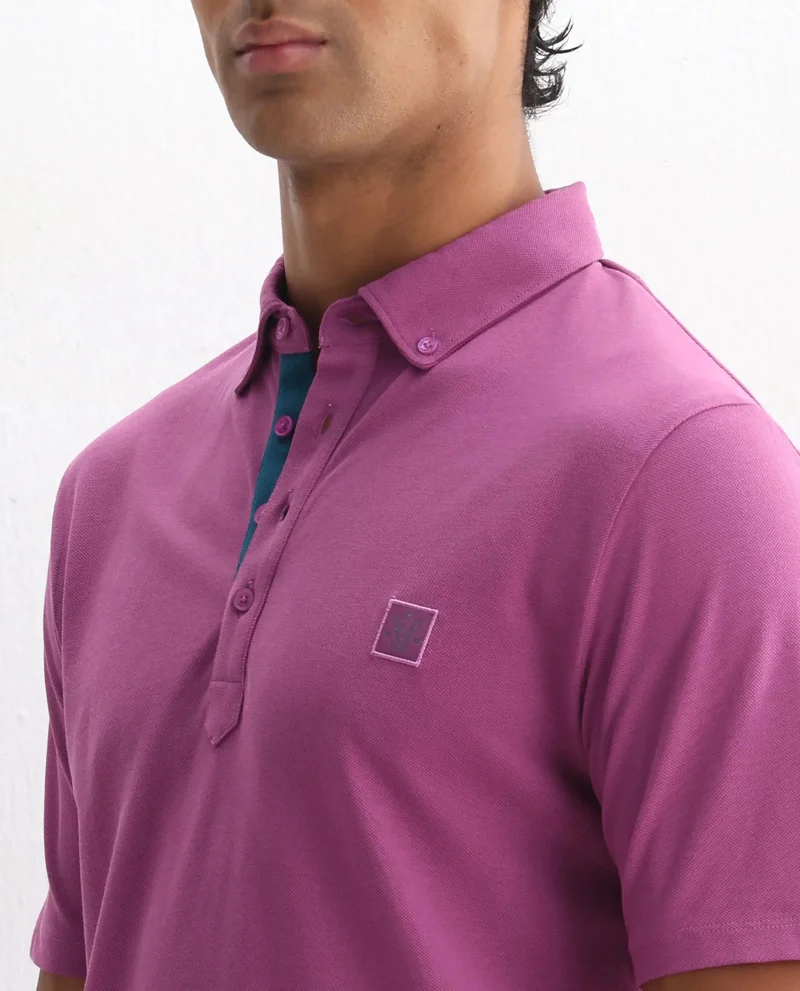 Rare Rabbit Rare Rabbit Men's Herval Dark Pink Cotton Fabric Collared Neck Half Sleeves Polo T-Shirt