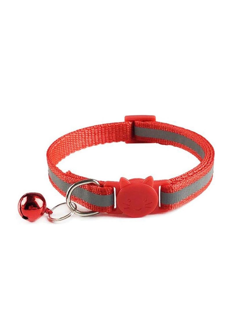 3x Reflective Design Adjustable Cat Collars More Safety Quick Release Safety Buckle with Bell Red - Image 2